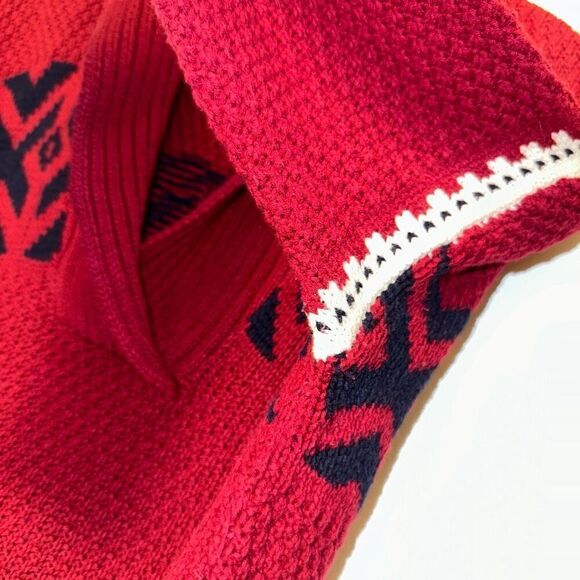 Chaps Womens Red Blue Pattern Shawl Neck Sweater Size Medium EUC - Picture 5 of 11